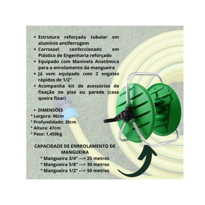 Suporte Enrolador Mangueira Jardim Giratório 60 Metros Trapp