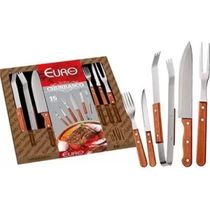 Conjunto Cabo Madeira Para Churrasco 15pçs Euro Home