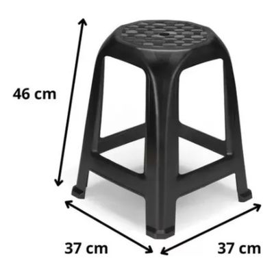 02 Banco Banqueta Plástico Preto Plasnorthon 46 Cm Cor Preta