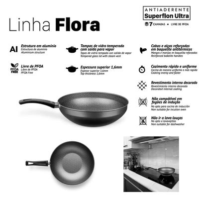 Frigideira Panela Wok Antiaderente 24cm 2,8l Mta Grafite Cinza