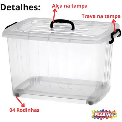 Caixa Organizadora Com Tampa 54,5 Litros Plasnew Cor Transparente