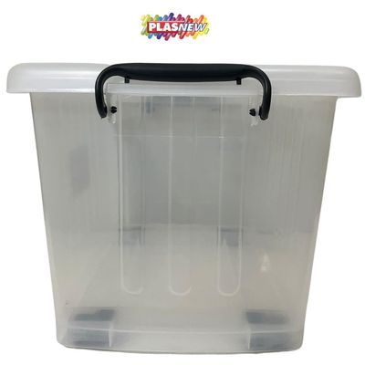 Caixa Organizador Container Com Roda e Alça 54,5l Transparente Plasnew Branco