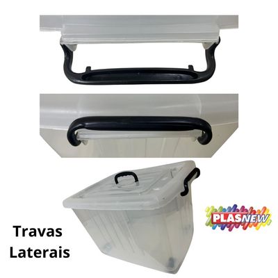 Caixa Organizador Container Com Roda e Alça 54,5l Transparente Plasnew Branco