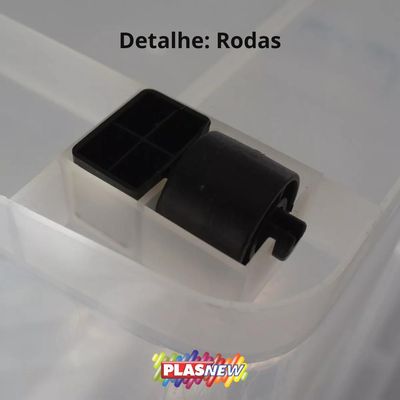 Caixa Organizador Container Com Roda e Alça 54,5l Transparente Plasnew Branco