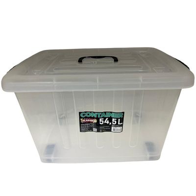 Caixa Organizador Container Com Roda e Alça 54,5l Transparente Plasnew Branco