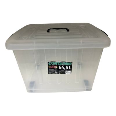 Caixa Organizador Container Com Roda e Alça 54,5l Transparente Plasnew Branco