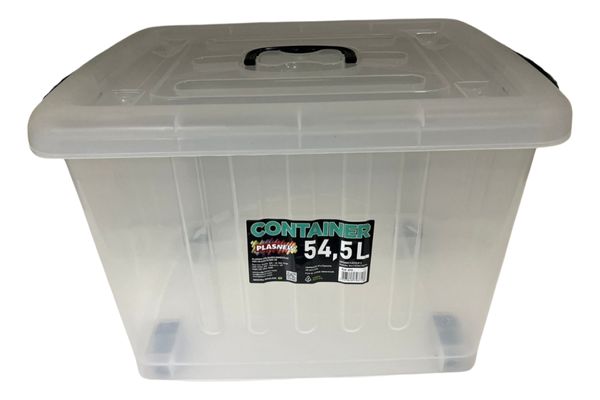 Caixa Organizador Container Com Roda e Alça 54,5l Transparente Plasnew Branco