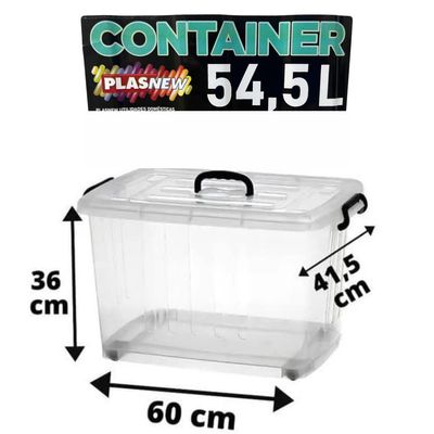 Caixa Organizador Container Com Roda e Alça 54,5l Transparente Plasnew Branco