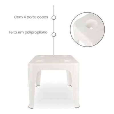 Mesa Quadrada Plástica De Apoio Multiuso C/ Porta Copos Mor