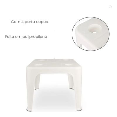 Mesa Quadrada Plástica De Apoio Multiuso C/ Porta Copos Mor