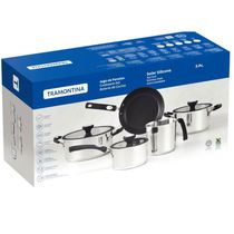 Jogo de Panelas Tramontina Solar 5 Peças Aço Inox Fundo Tripo Cabo Silicone Caçarolas