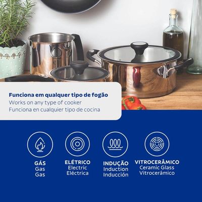 Jogo de Panelas Tramontina Solar 5 Peças Aço Inox Fundo Tripo Cabo Silicone Caçarolas