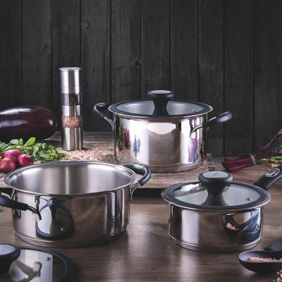 Jogo de Panelas Tramontina Solar 5 Peças Aço Inox Fundo Tripo Cabo Silicone Caçarolas
