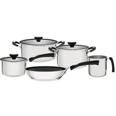 Jogo de Panelas Tramontina Solar 5 Peças Aço Inox Fundo Tripo Cabo Silicone Caçarolas