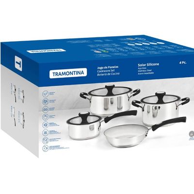Jogo de Panelas Tramontina Solar 4 Peças Inox Fundo Triplo Cabo Silicone