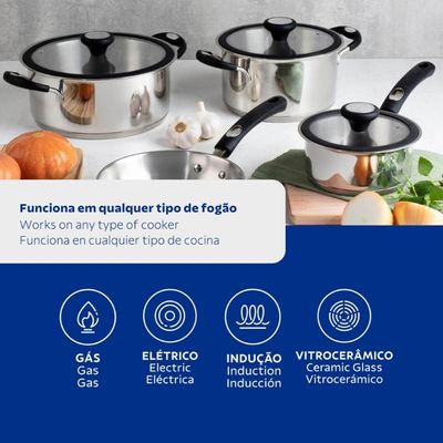 Jogo de Panelas Tramontina Solar 4 Peças Inox Fundo Triplo Cabo Silicone