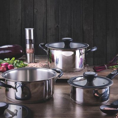 Jogo de Panelas Tramontina Solar 4 Peças Inox Fundo Triplo Cabo Silicone