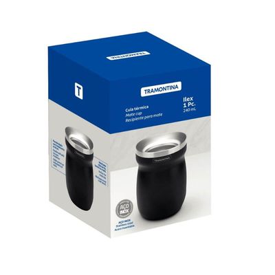 Cuia de Chimarrão Inox Térmica Preta 240ml Tramontina Exata Terere Mate 11x8cm
