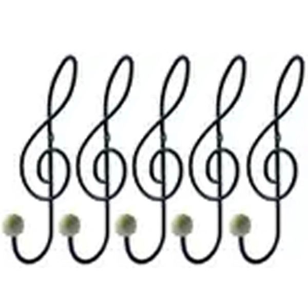 Kit 5 Ganchos Cabideiros Aço Preto Cifra Música 28cm Suportes de Parede Pendurar Roupas Bolsas