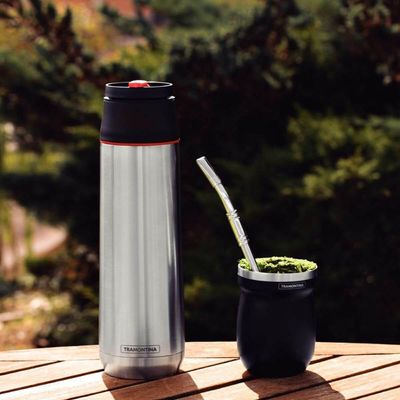 Cuia de Chimarrão Inox Térmica Preta 240ml Tramontina Exata Terere Mate 11x8cm