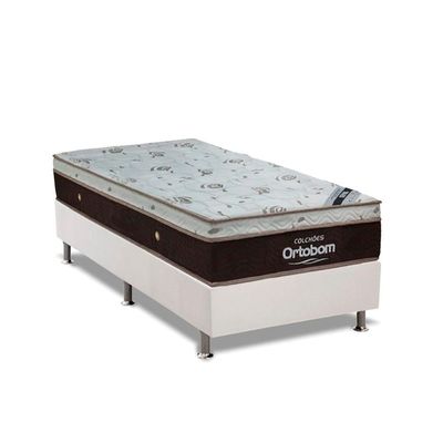 Cama Box Solteiro: Colchão Molas Ensacadas Ortobom Sleep King Látex + Base CRC Corano White(88x188)