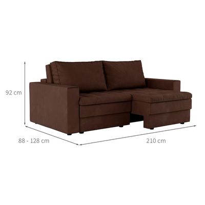 Sofá 3 Lugares Retrátil Berna Suede Marrom 210 cm