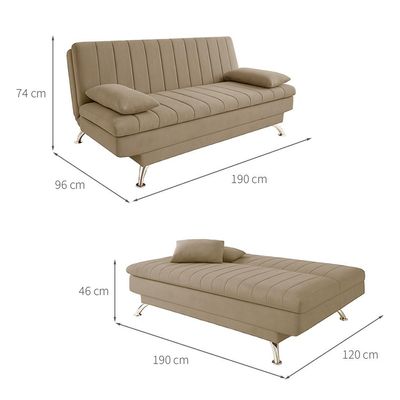 Sofá-Cama Casal 3 Lugares Paiva Suede Bege