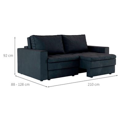 Sofá 3 Lugares Retrátil Berna Suede Preto 210 cm