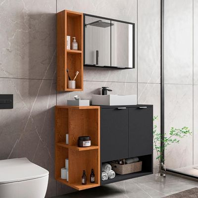 Gabinete Espelheira E Cuba Branca 70 Cm Ibiza Bechara Preto Fosco Naturalle