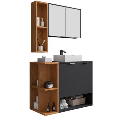 Gabinete Espelheira E Cuba Branca 70 Cm Ibiza Bechara Preto Fosco Naturalle