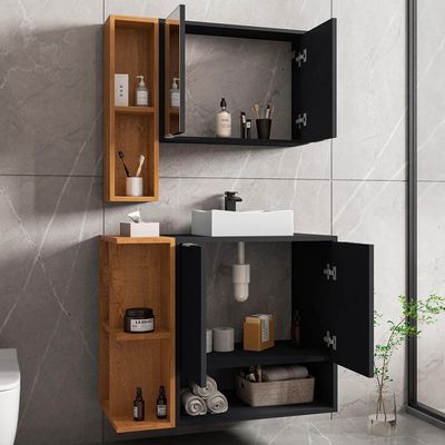 Gabinete Espelheira E Cuba Branca 70 Cm Ibiza Bechara Preto Fosco Naturalle