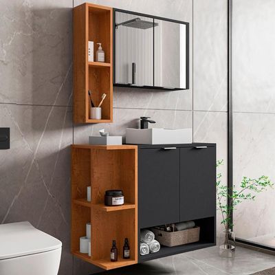 Gabinete Espelheira E Cuba Branca 70 Cm Ibiza Bechara Preto Fosco Naturalle
