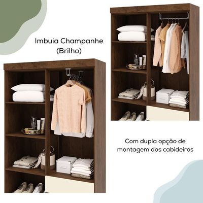 Guarda Roupa 4 Portas Espelho 102 Cm 10090 Vlr Imbuia Champanhe