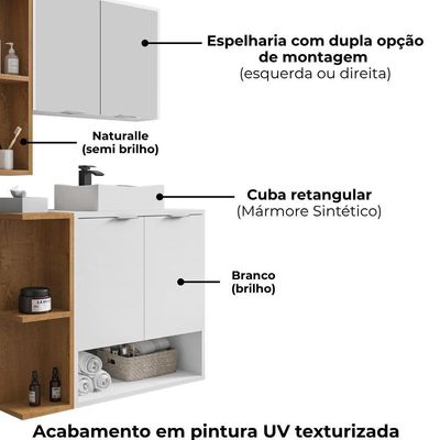 Gabinete Espelheira E Cuba Branca 70 Cm Ibiza Bechara Branco Naturalle