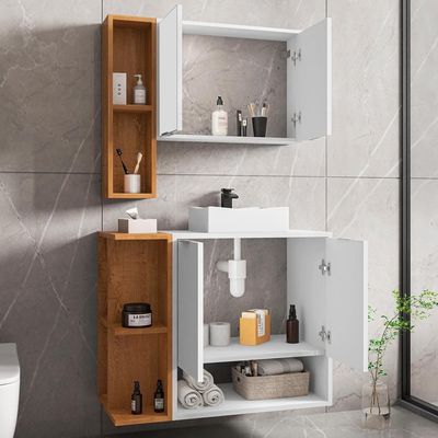 Gabinete Espelheira E Cuba Branca 70 Cm Ibiza Bechara Branco Naturalle