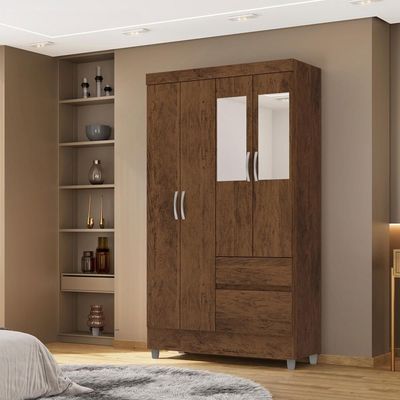 Guarda Roupa 4 Portas Espelho 102 Cm 10090 Vlr Imbuia