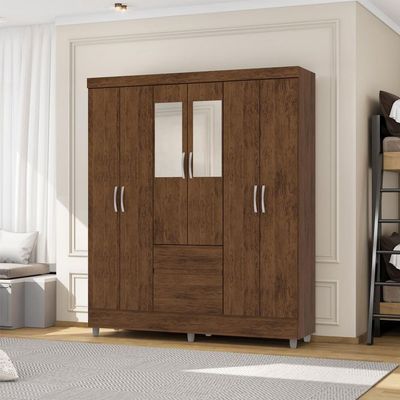 Guarda Roupa Casal 6 Portas 2 Gavetas Espelho 153 Cm Vlr Imbuia