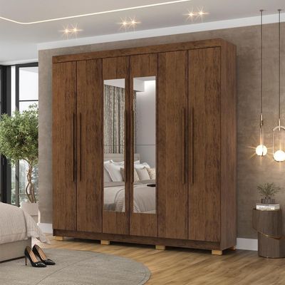 Guarda Roupa Casal 6 Portas 2 Gavetas Espelho 218 Cm Vlr Imbuia