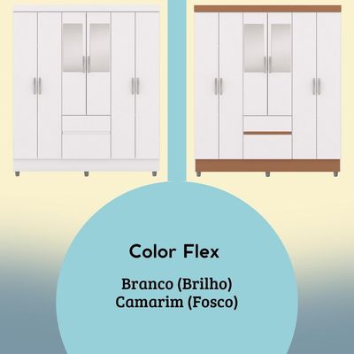 Guarda Roupa Casal 6 Portas 2 Gavetas Espelho 153 Cm Vlr Branco Camarim