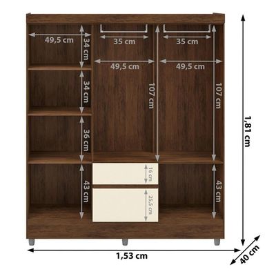 Guarda Roupa Casal 6 Portas 2 Gavetas 153 Cm 10091 Vlr Imbuia Champanhe
