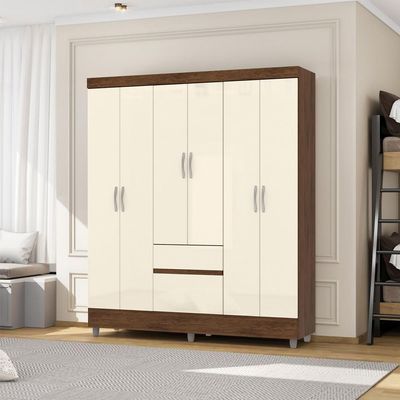 Guarda Roupa Casal 6 Portas 2 Gavetas 153 Cm 10091 Vlr Imbuia Champanhe