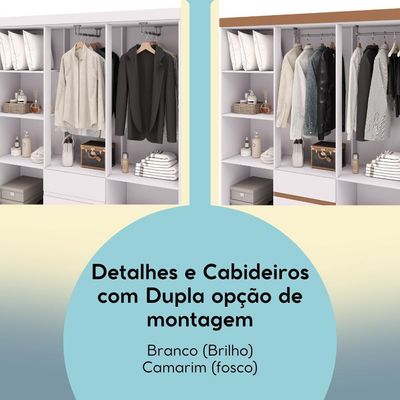 Guarda Roupa Casal 6 Portas 2 Gavetas Espelho 153 Cm Vlr Branco Camarim