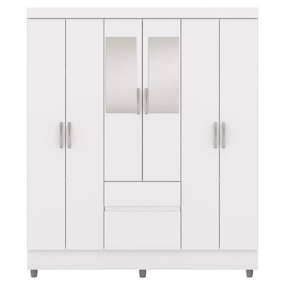 Guarda Roupa Casal 6 Portas 2 Gavetas Espelho 153 Cm Vlr Branco Camarim