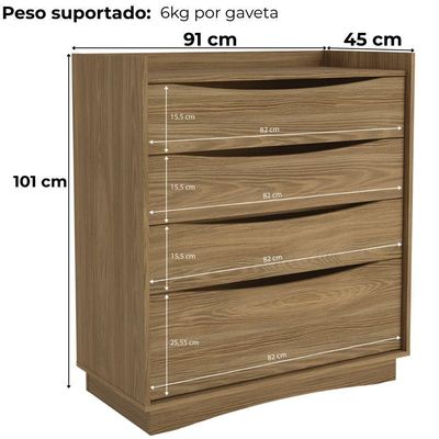 Comoda 4 Gavetas 02 Mesas De Cabeceira 2 Gavetas M26061 Kappesberg Nogueira