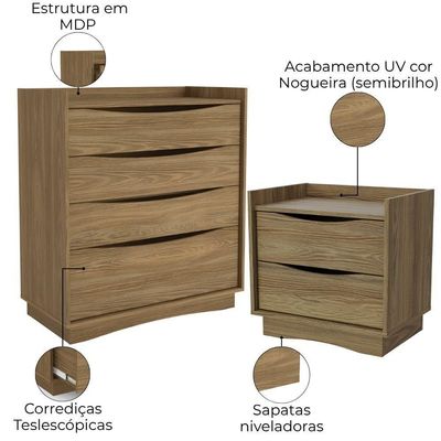 Comoda 4 Gavetas 02 Mesas De Cabeceira 2 Gavetas M26061 Kappesberg Nogueira