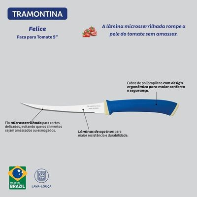Faca Para Tomate Tramontina Felice Aço Inox Cabo De Polipropileno Azul 5 Tramontina
