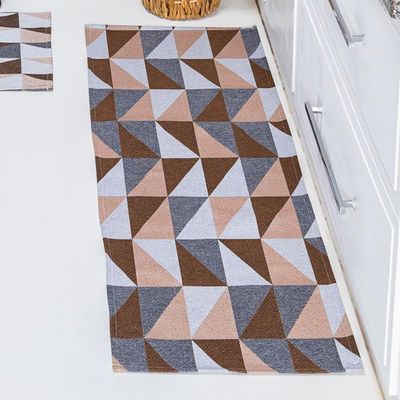 Kit Passadeira Tapete Cozinha 3 Peças Jacquard Base Antiderrapante - Losango Avelã