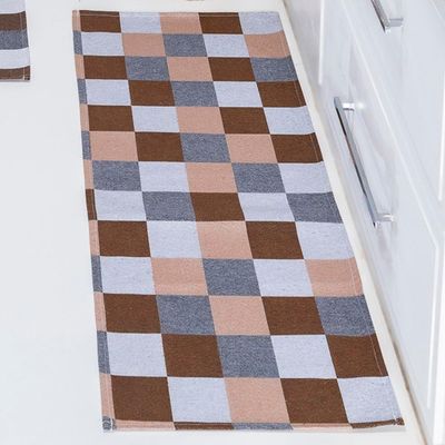 Kit Passadeira Tapete Cozinha 3 Peças Jacquard Base Antiderrapante - Tabuleiro Avelã