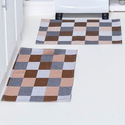 Kit Passadeira Tapete Cozinha 3 Peças Jacquard Base Antiderrapante - Tabuleiro Avelã