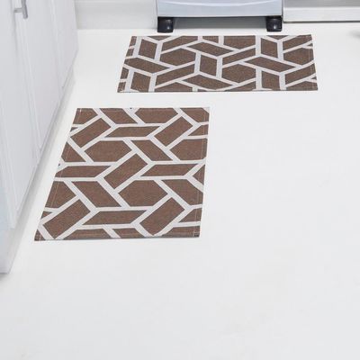 Kit Passadeira Tapete Cozinha 3 Peças Jacquard Base Antiderrapante - Geométrico Avelã